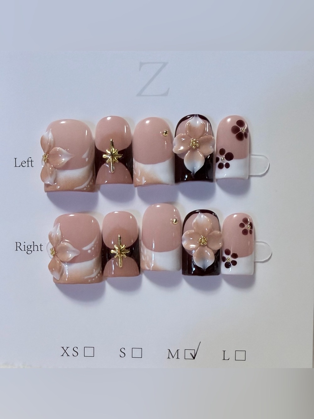 Nude & Brown Floral Press-On Nail Set by